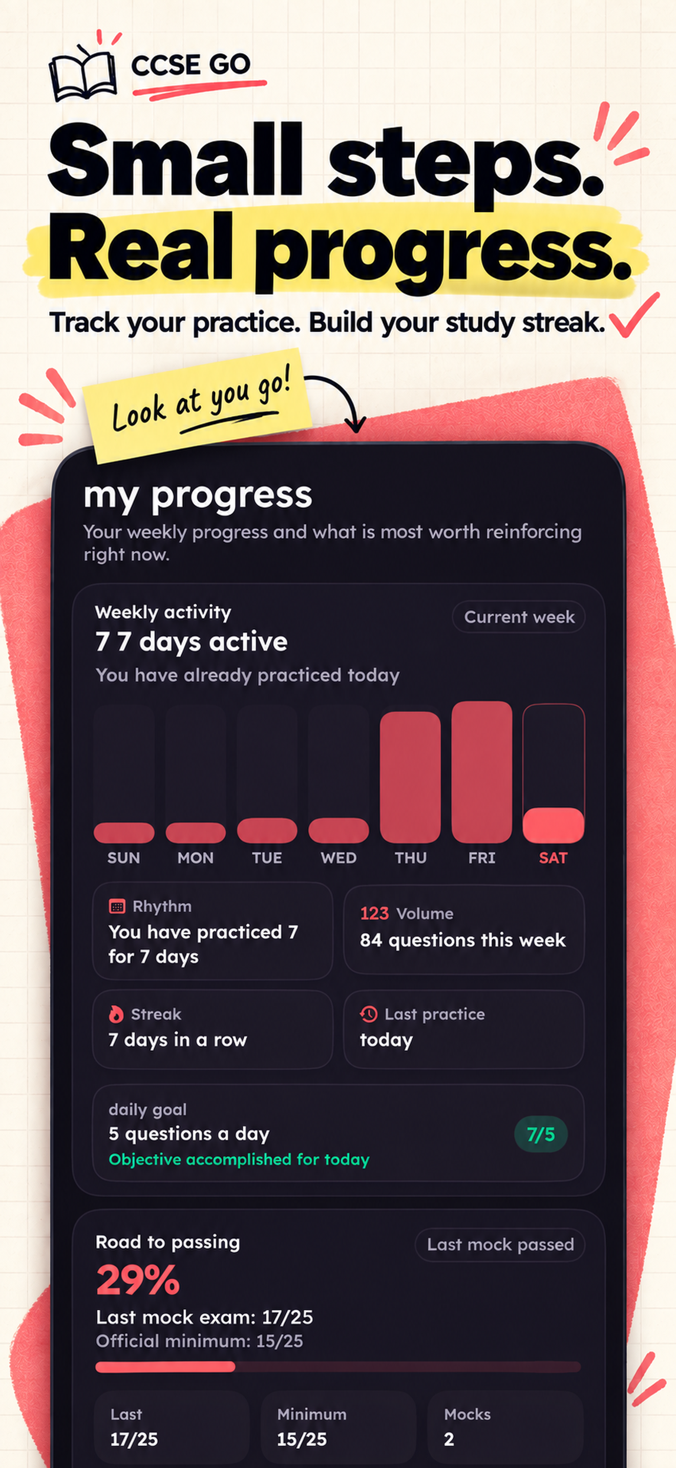 CCSE GO progress screen