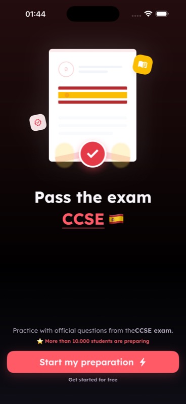 Pantalla del simulador del examen CCSE GO