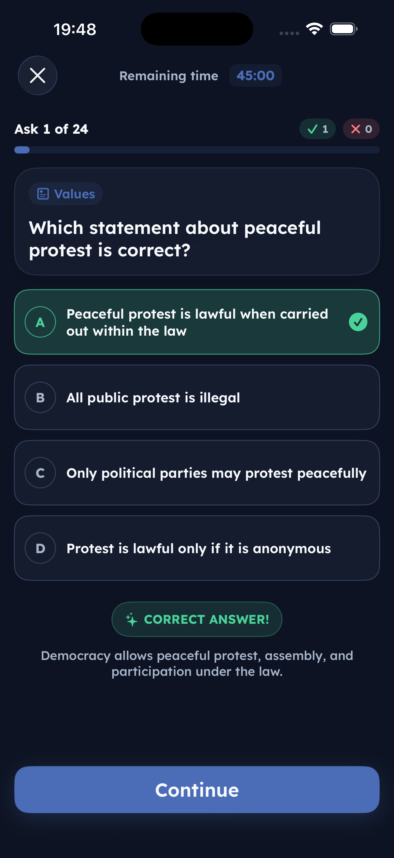 UK GO mock exam question screen