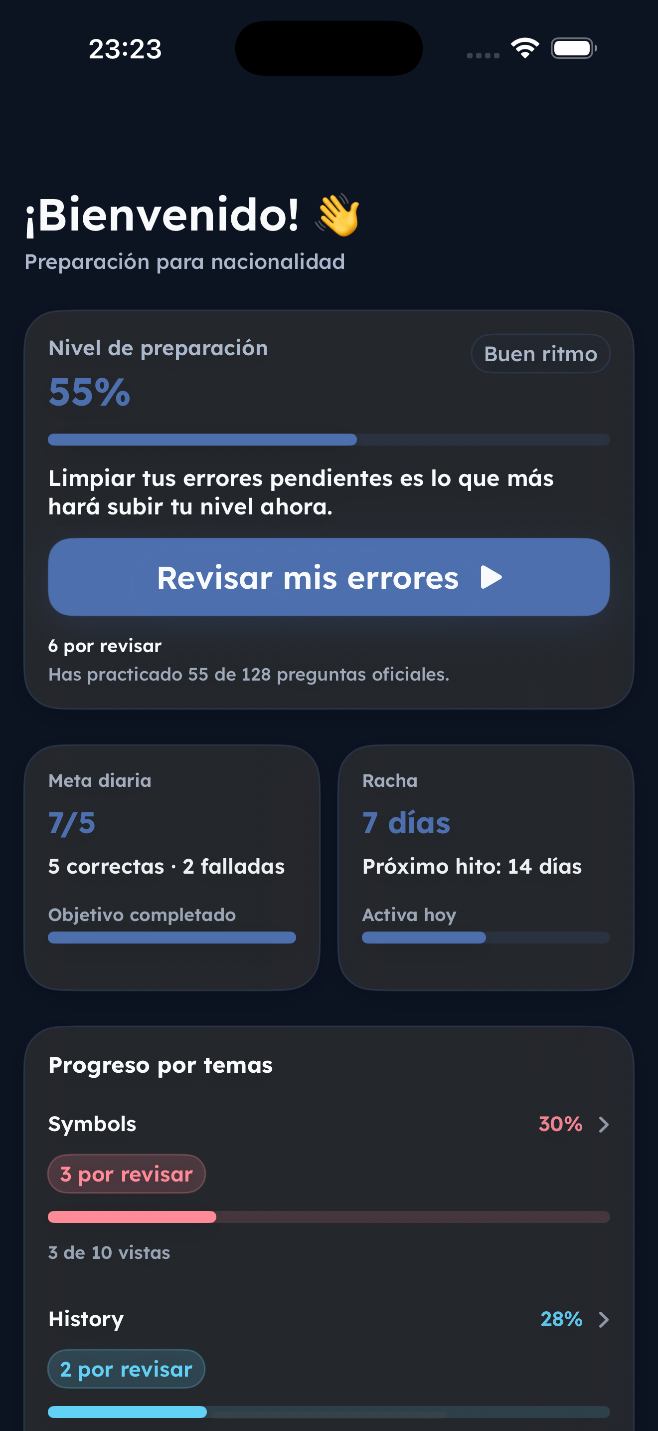 Pantalla principal de USA GO